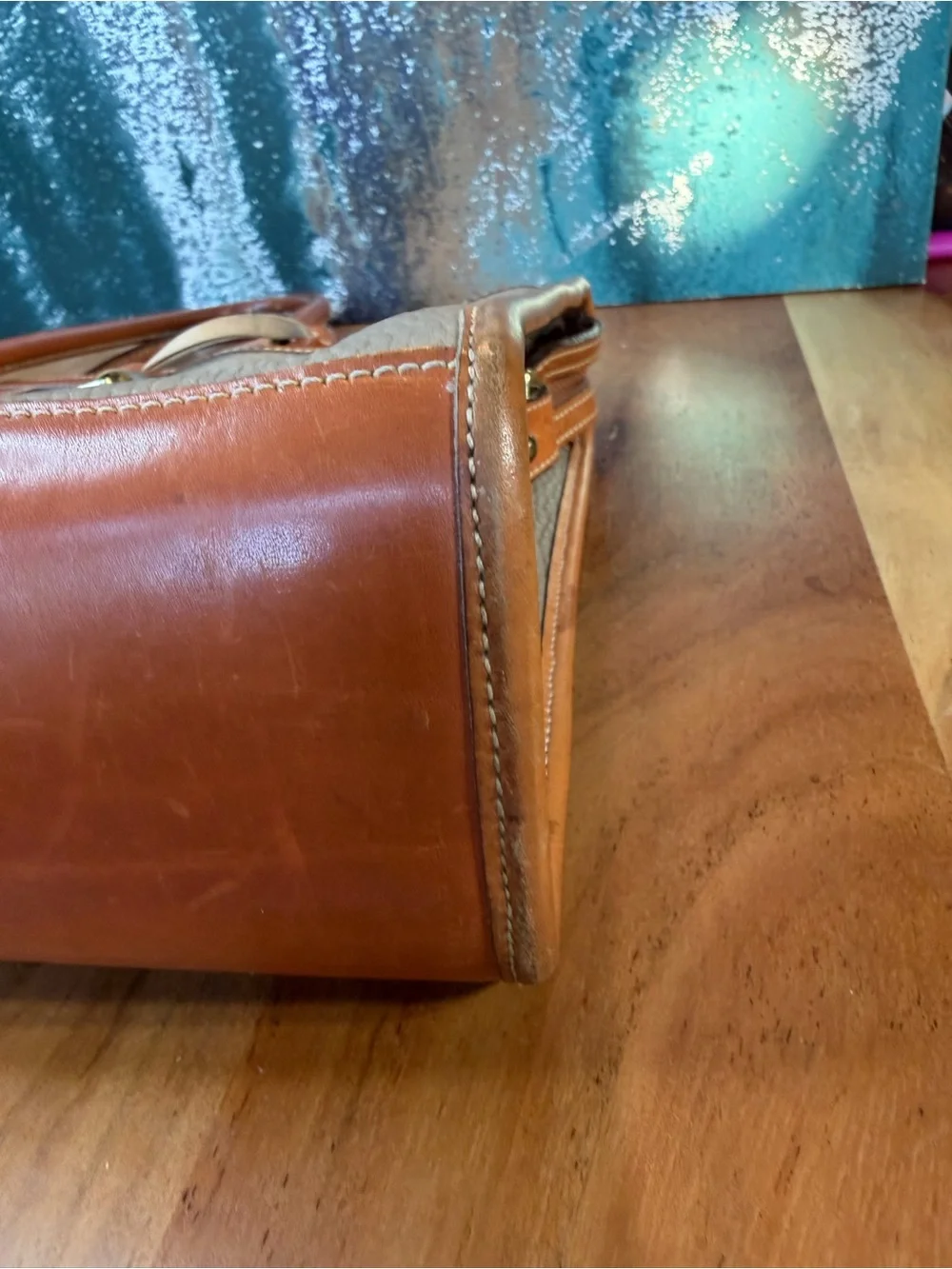 Dooney & Bourke Vintage Taupe/British Tan Leather Satchel Bag VGVC